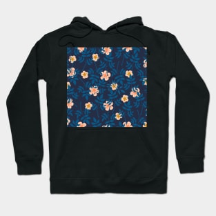 Blue leaf and florals on navy blue Hoodie